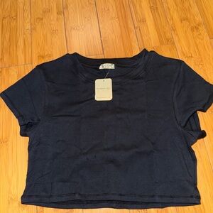 Free People black Crop Tee - Short Sleeve Crew